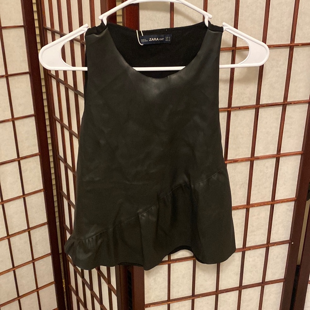 ZARA FAUX LEATHER ruffled tank top. Size SMALL.